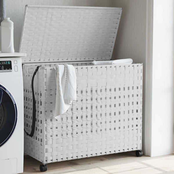 Vidaxl Laundry Basket With Wheels White 66X35x60 Cm Rattan Laundry Baskets & Hampers