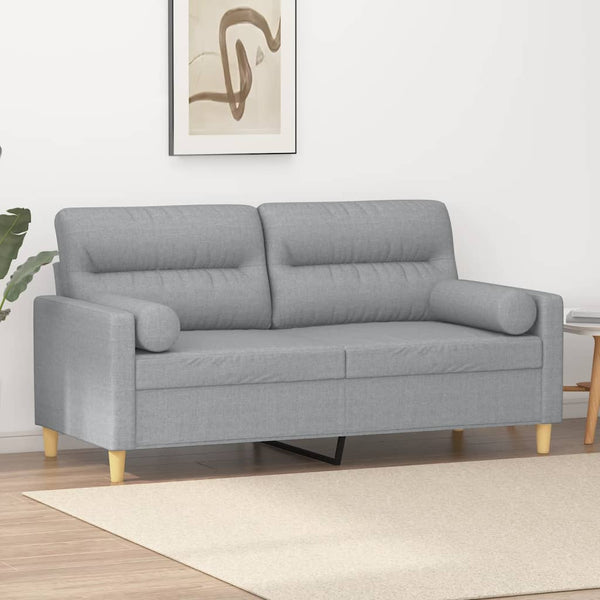 2 Seater Sofa With Throw Pillows Light Grey 140 Cm Fabric Sofas Armchairs & Couches