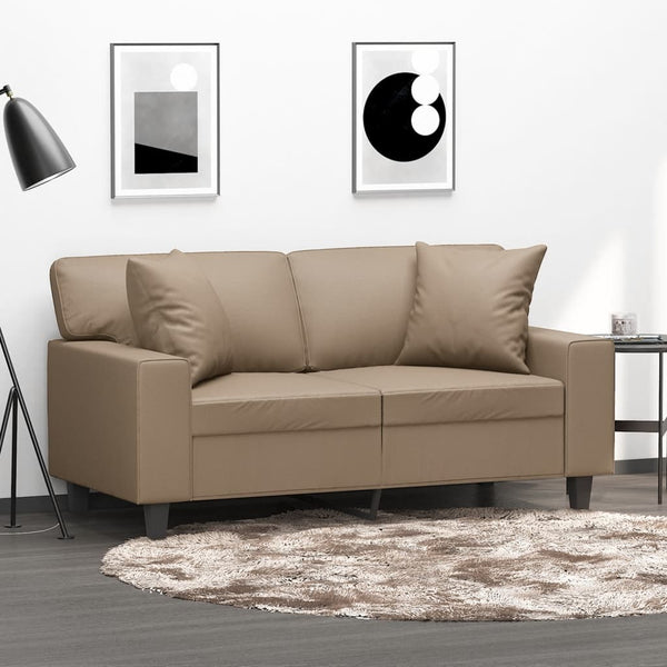 Vidaxl 2 Seater Sofa With Throw Pillows Cappuccino 120 Cm Faux Leather Sofas Armchairs & Couches