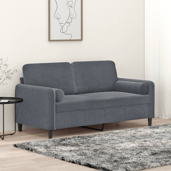 2 Seater Sofa With Throw Pillows Dark Grey 140 Cm Velvet Sofas Armchairs & Couches