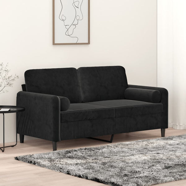 2 Seater Sofa With Throw Pillows Black 140 Cm Velvet Sofas Armchairs & Couches