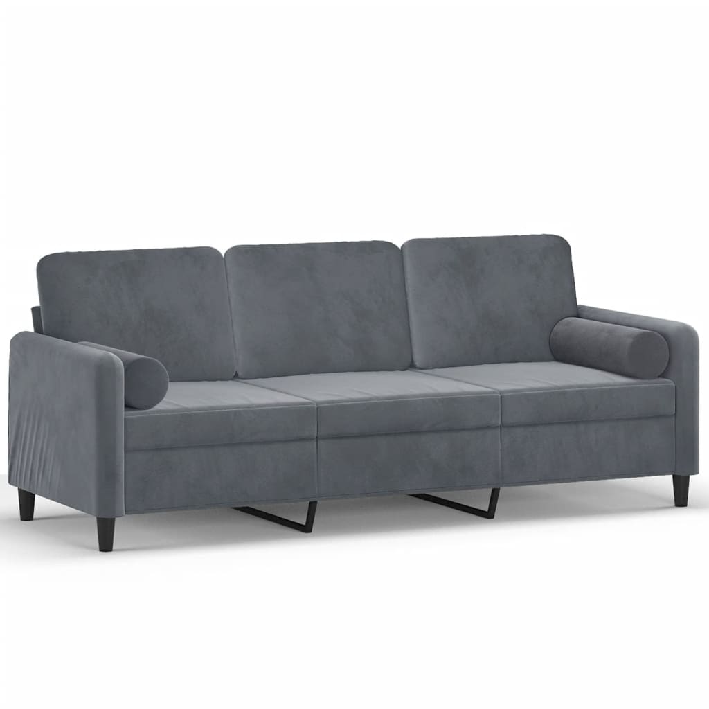 Sofas Armchairs & Couches 3 Seater Sofa With Throw Pillows Dark Grey 180 Cm Velvet