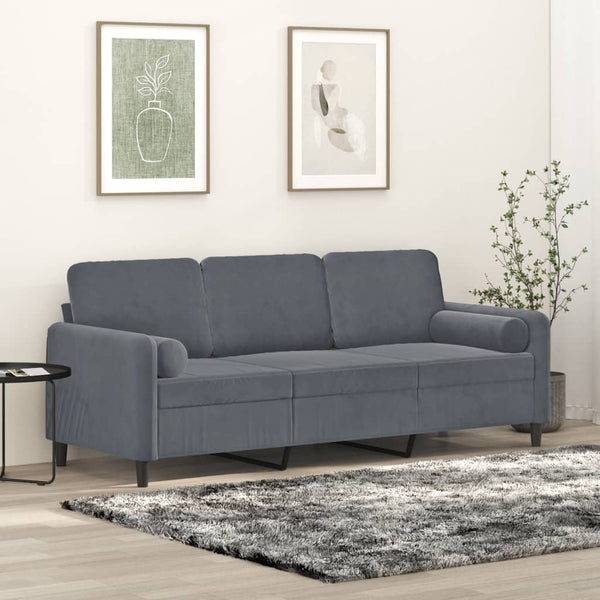 Sofas Armchairs & Couches 3 Seater Sofa With Throw Pillows Dark Grey 180 Cm Velvet