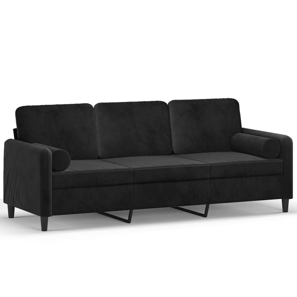 3 Seater Sofa With Throw Pillows Black 180 Cm Velvet Sofas Armchairs & Couches