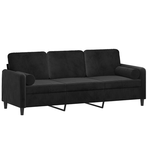 3 Seater Sofa With Throw Pillows Black 180 Cm Velvet Sofas Armchairs & Couches