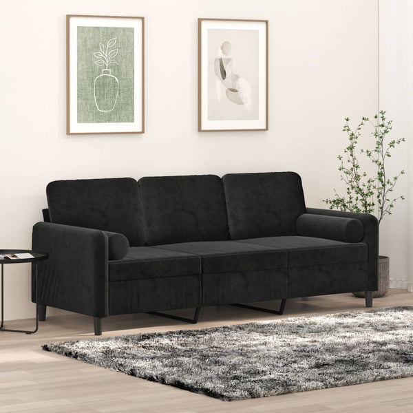 3 Seater Sofa With Throw Pillows Black 180 Cm Velvet Sofas Armchairs & Couches