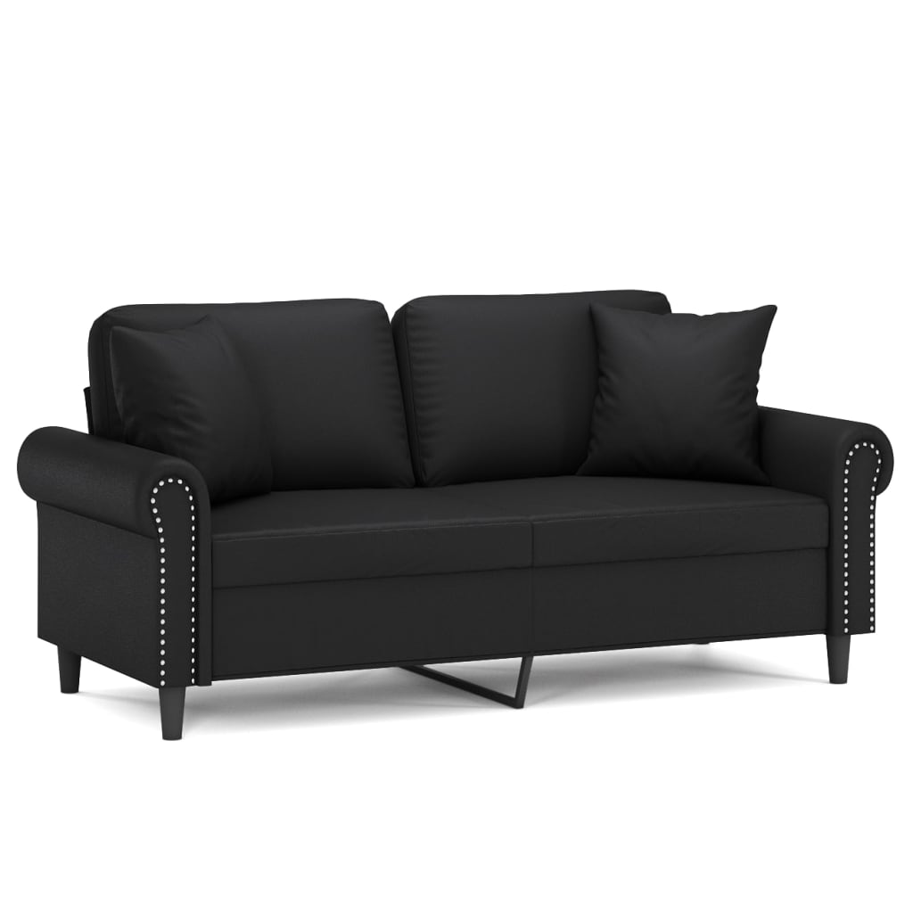 2 Seater Sofa With Throw Pillows Black 140 Cm Faux Leather Sofas Armchairs & Couches