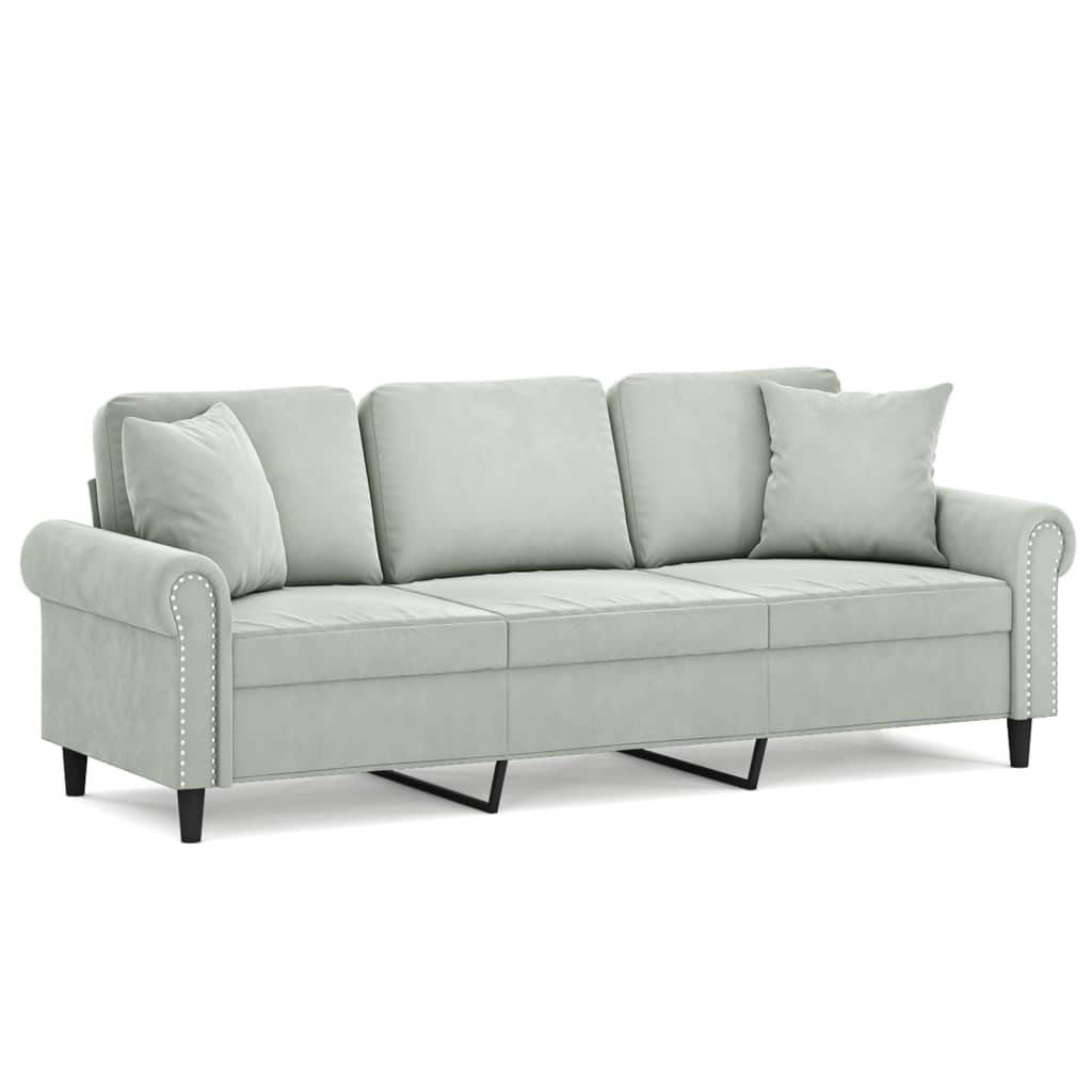 3 Seater Sofa With Throw Pillows Light Grey 180 Cm Velvet Sofas Armchairs & Couches