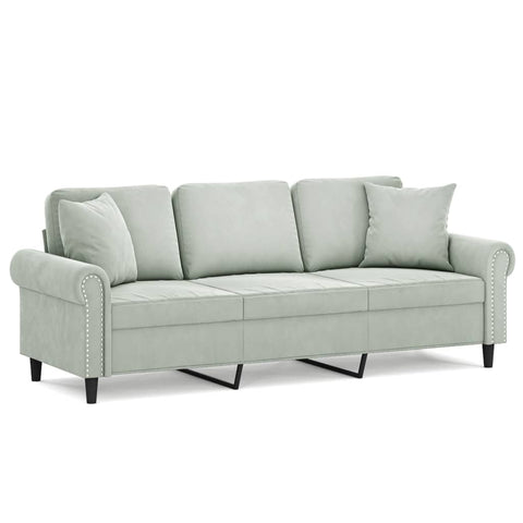 3 Seater Sofa With Throw Pillows Light Grey 180 Cm Velvet Sofas Armchairs & Couches