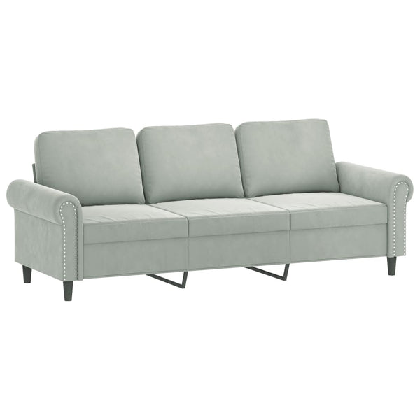 3 Seater Sofa With Throw Pillows Light Grey 180 Cm Velvet Sofas Armchairs & Couches