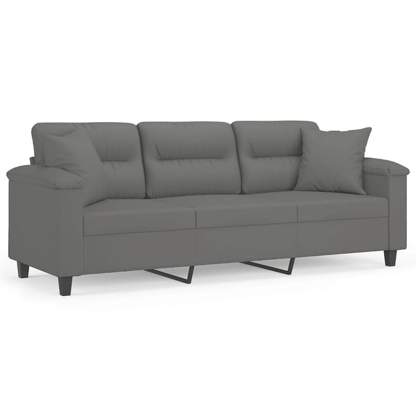 3 Seater Sofa With Pillows Dark Grey 180 Cm Microfibre Fabric Sofas Armchairs & Couches
