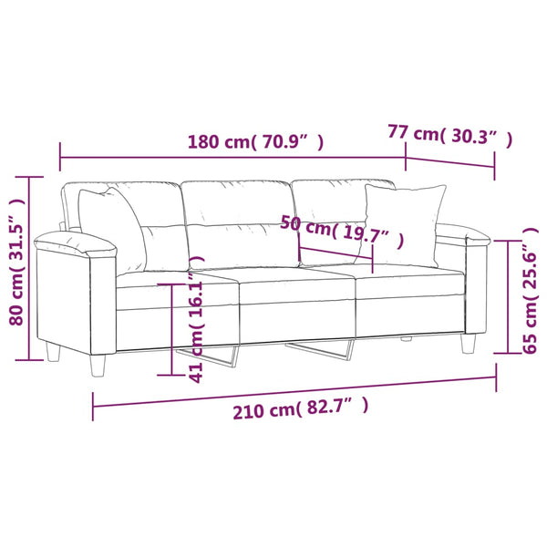 3 Seater Sofa With Pillows Dark Grey 180 Cm Microfibre Fabric Sofas Armchairs & Couches
