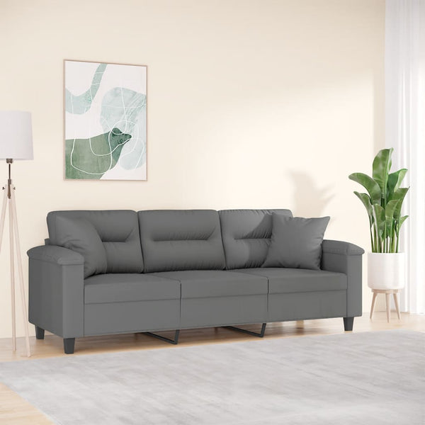 3 Seater Sofa With Pillows Dark Grey 180 Cm Microfibre Fabric Sofas Armchairs & Couches