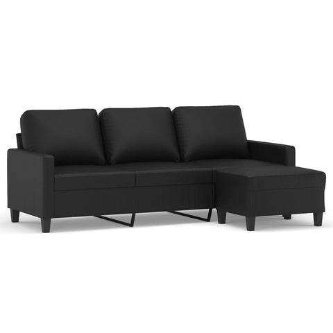 3 Seater Sofa With Footstool Black 180 Cm Faux Leather Sofas Armchairs & Couches
