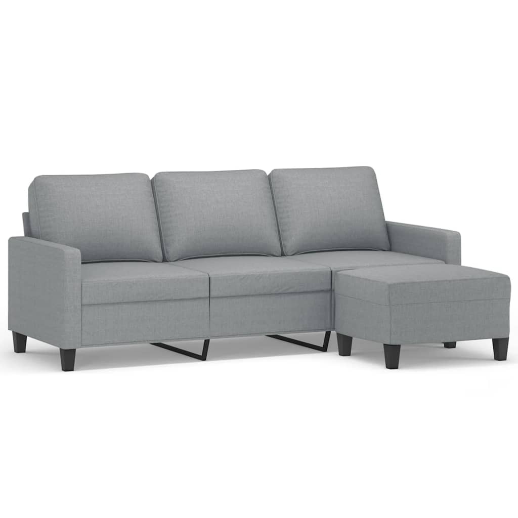 3 Seater Sofa With Footstool Light Grey 180 Cm Fabric Sofas Armchairs & Couches