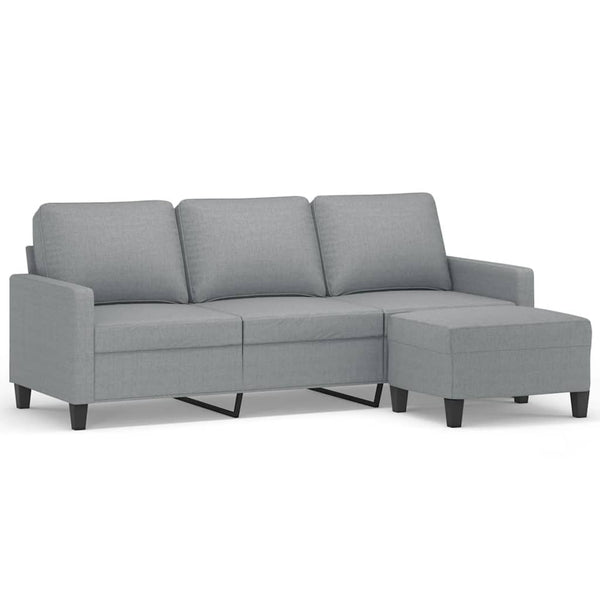 3 Seater Sofa With Footstool Light Grey 180 Cm Fabric Sofas Armchairs & Couches