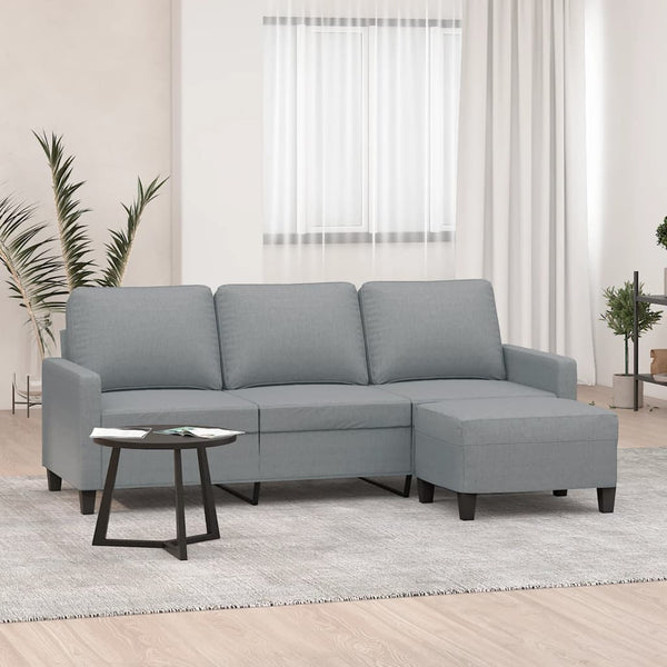 3 Seater Sofa With Footstool Light Grey 180 Cm Fabric Sofas Armchairs & Couches