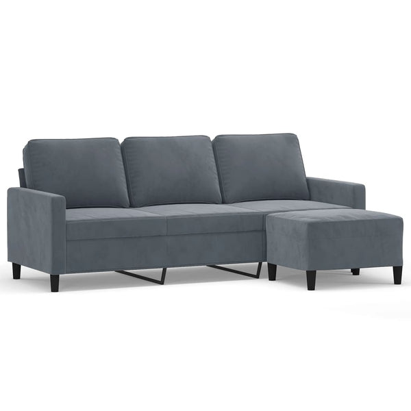 3 Seater Sofa With Footstool Dark Grey 180 Cm Velvet Sofas Armchairs & Couches