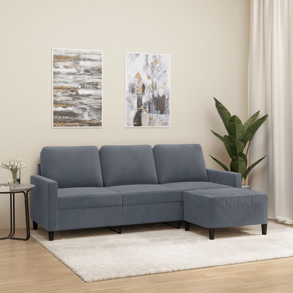 3 Seater Sofa With Footstool Dark Grey 180 Cm Velvet Sofas Armchairs & Couches