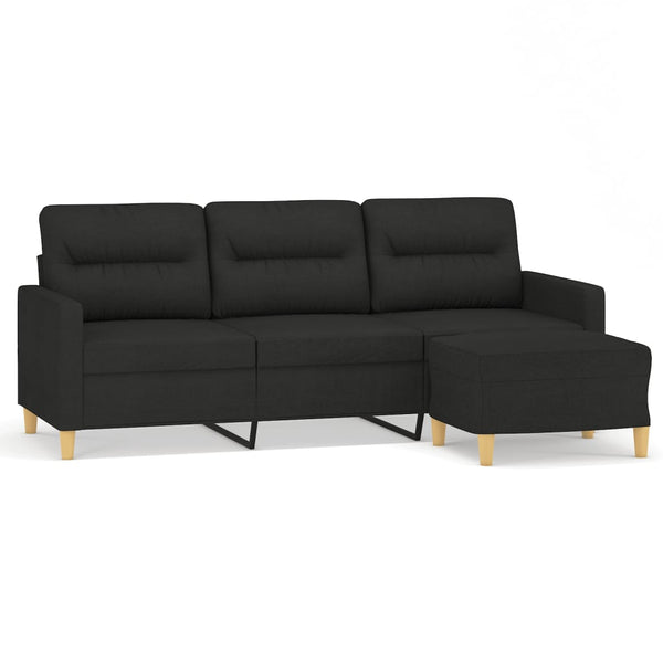 Sofas Armchairs & Couches 3 Seater Sofa With Footstool Black 180 Cm Fabric