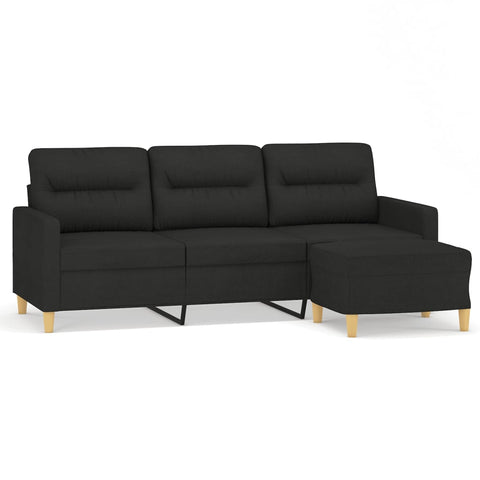 3 Seater Sofa With Footstool Black 180 Cm Fabric Sofas Armchairs & Couches