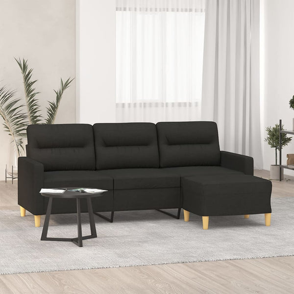 Sofas Armchairs & Couches 3 Seater Sofa With Footstool Black 180 Cm Fabric