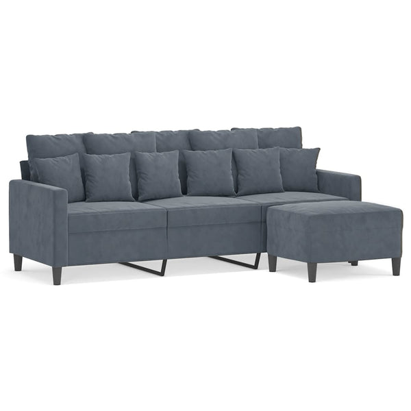 Vidaxl 3 Seater Sofa With Footstool Dark Grey 180 Cm Velvet Sofas Armchairs & Couches
