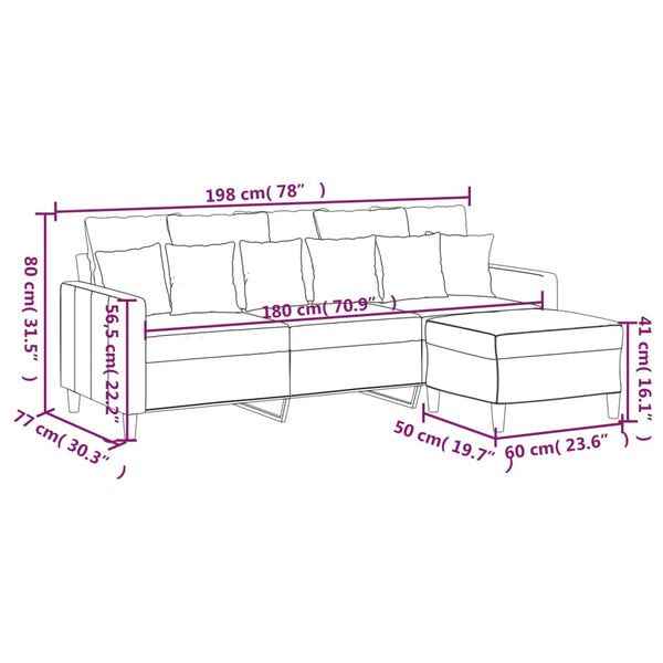 Vidaxl 3 Seater Sofa With Footstool Dark Grey 180 Cm Velvet Sofas Armchairs & Couches