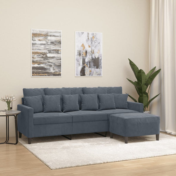 Vidaxl 3 Seater Sofa With Footstool Dark Grey 180 Cm Velvet Sofas Armchairs & Couches