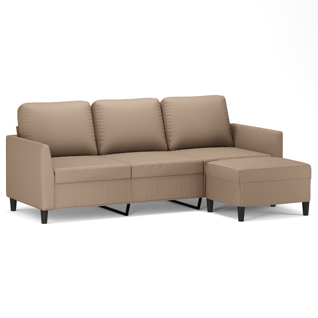 3 Seater Sofa With Footstool Cappuccino 180 Cm Faux Leather Sofas Armchairs & Couches