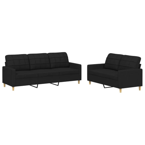 2 Piece Sofa Set With Cushions Black Fabric Sofas Armchairs & Couches