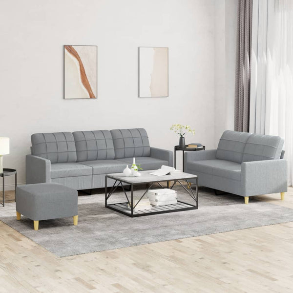 3 Piece Sofa Set With Cushions Light Grey Fabric Sofas Armchairs & Couches