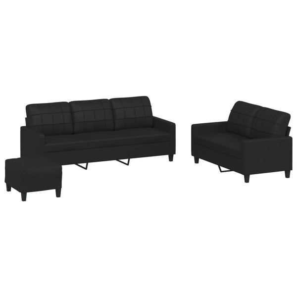Vidaxl 3 Piece Sofa Set With Cushions Black Faux Leather Sofas Armchairs & Couches