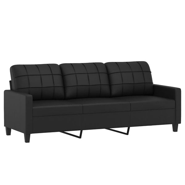 Vidaxl 3 Piece Sofa Set With Cushions Black Faux Leather Sofas Armchairs & Couches