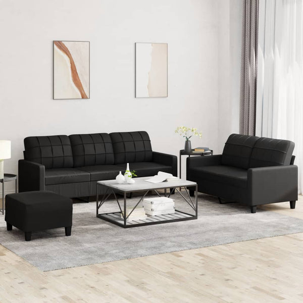 Vidaxl 3 Piece Sofa Set With Cushions Black Faux Leather Sofas Armchairs & Couches