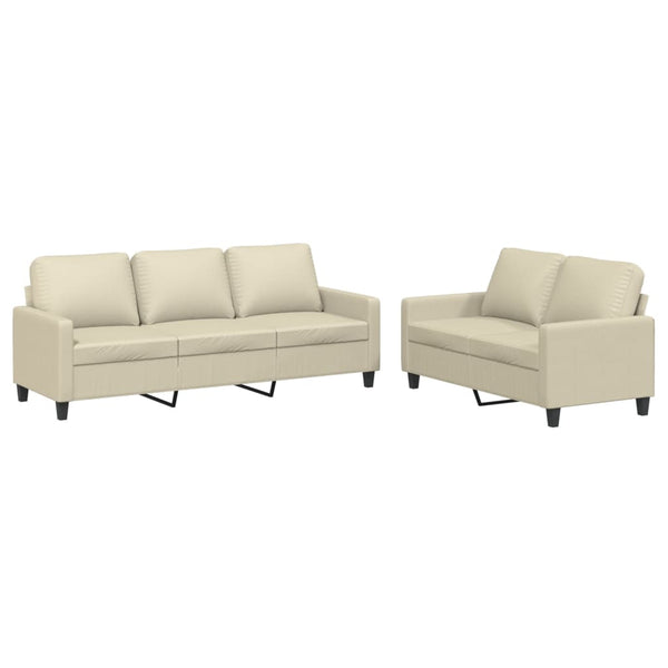 2 Piece Sofa Set With Cushions Cream Faux Leather Sofas Armchairs & Couches