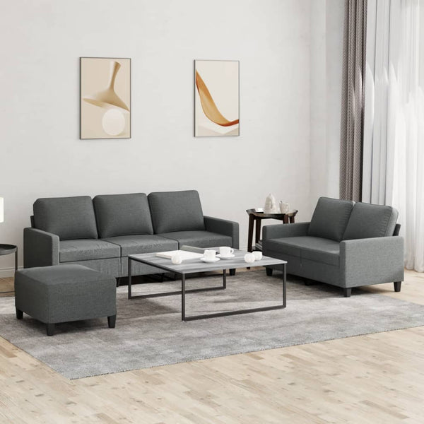Vidaxl 3 Piece Sofa Set With Cushions Dark Grey Fabric Sofas Armchairs & Couches