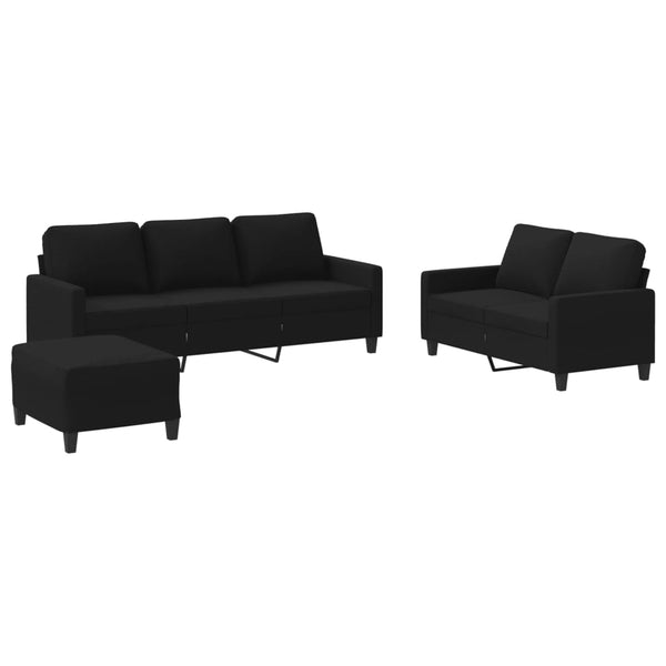 Vidaxl 3 Piece Sofa Set With Cushions Black Fabric Sofas Armchairs & Couches