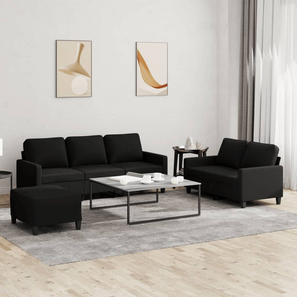 Vidaxl 3 Piece Sofa Set With Cushions Black Fabric Sofas Armchairs & Couches