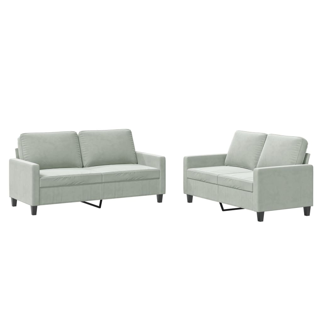 2 Piece Sofa Set With Cushions Light Grey Velvet Sofas Armchairs & Couches