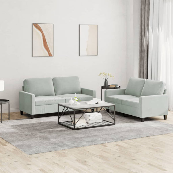 2 Piece Sofa Set With Cushions Light Grey Velvet Sofas Armchairs & Couches