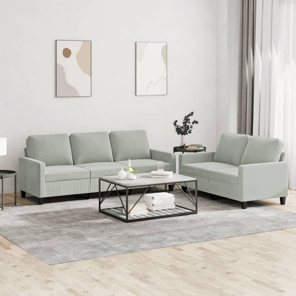 Vidaxl 2 Piece Sofa Set With Cushions Light Grey Velvet Sofas Armchairs & Couches