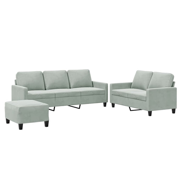 Vidaxl 3 Piece Sofa Set With Cushions Light Grey Velvet Sofas Armchairs & Couches