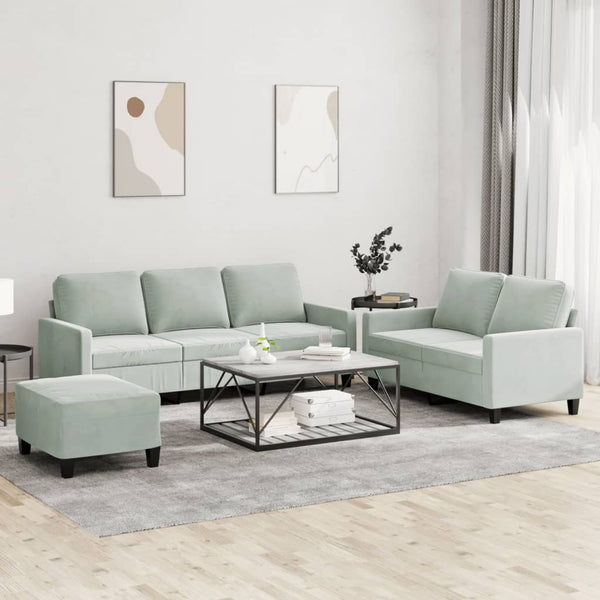 Vidaxl 3 Piece Sofa Set With Cushions Light Grey Velvet Sofas Armchairs & Couches