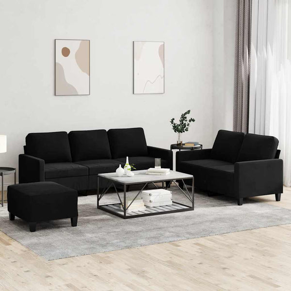 Vidaxl 3 Piece Sofa Set With Cushions Black Velvet Sofas Armchairs & Couches
