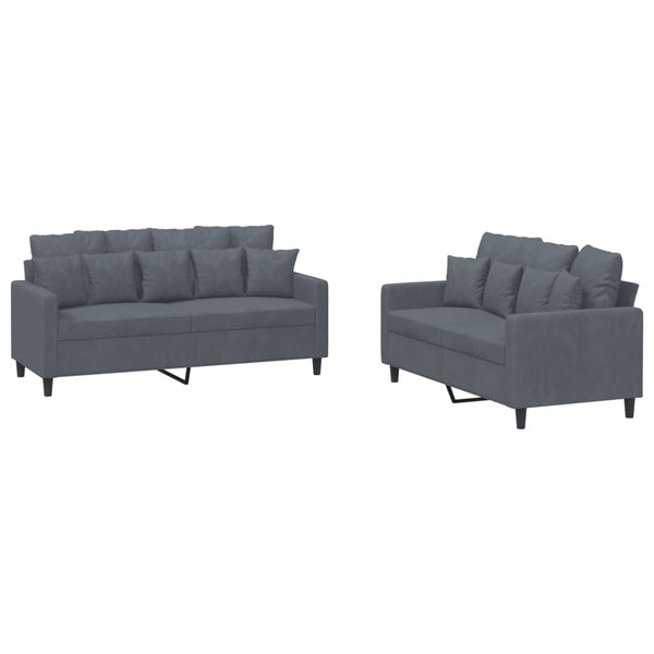 Vidaxl 2 Piece Sofa Set With Cushions Dark Grey Velvet Sofas Armchairs & Couches