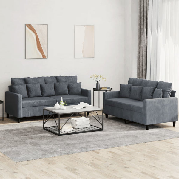 Vidaxl 2 Piece Sofa Set With Cushions Dark Grey Velvet Sofas Armchairs & Couches
