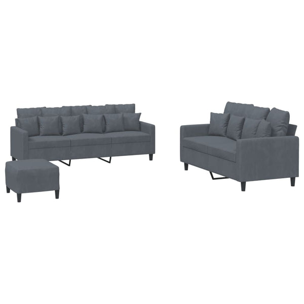 Vidaxl 3 Piece Sofa Set With Cushions Dark Grey Velvet Sofas Armchairs & Couches