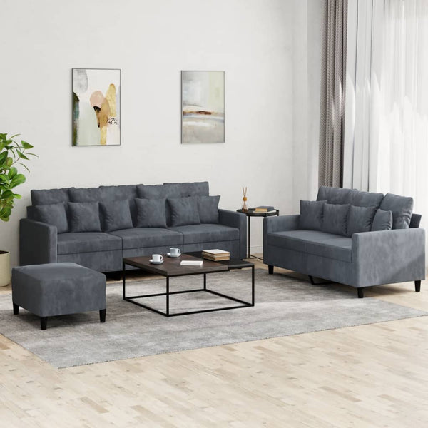 Vidaxl 3 Piece Sofa Set With Cushions Dark Grey Velvet Sofas Armchairs & Couches