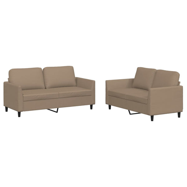 2 Piece Sofa Set With Cushions Cappuccino Faux Leather Sofas Armchairs & Couches
